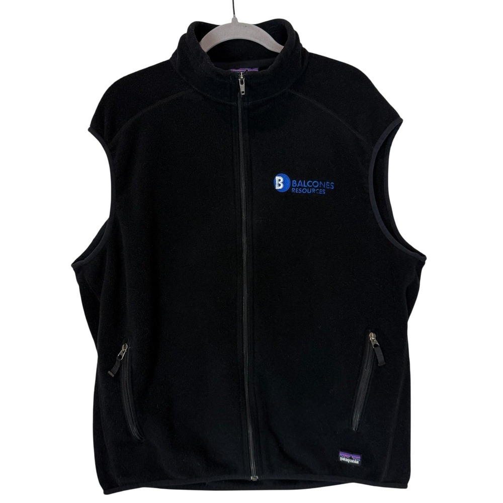 Patagonia Vest Mens XL Black Synchilla Fleece Full Zip Pockets Logo Balcones